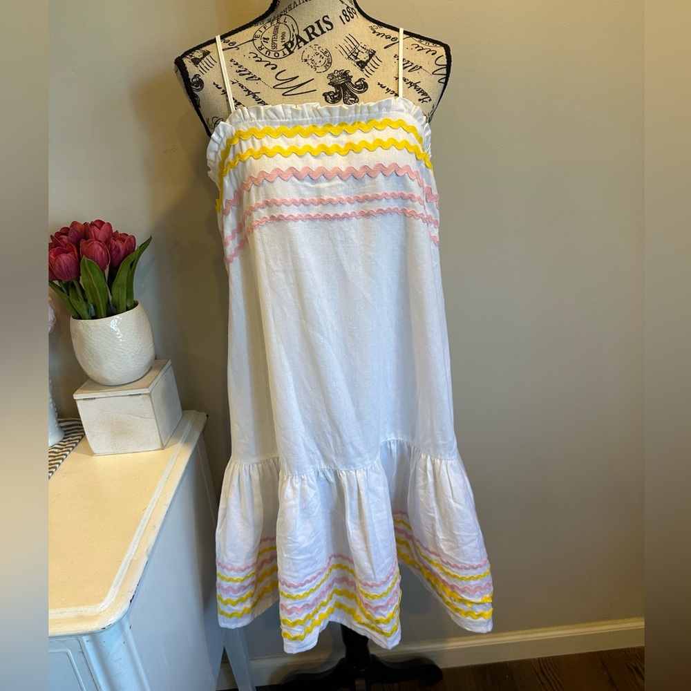 Lisa Marie Fernandez White Dress with Pink and Yellow Stripes Size S NWT - Picture 2 of 6